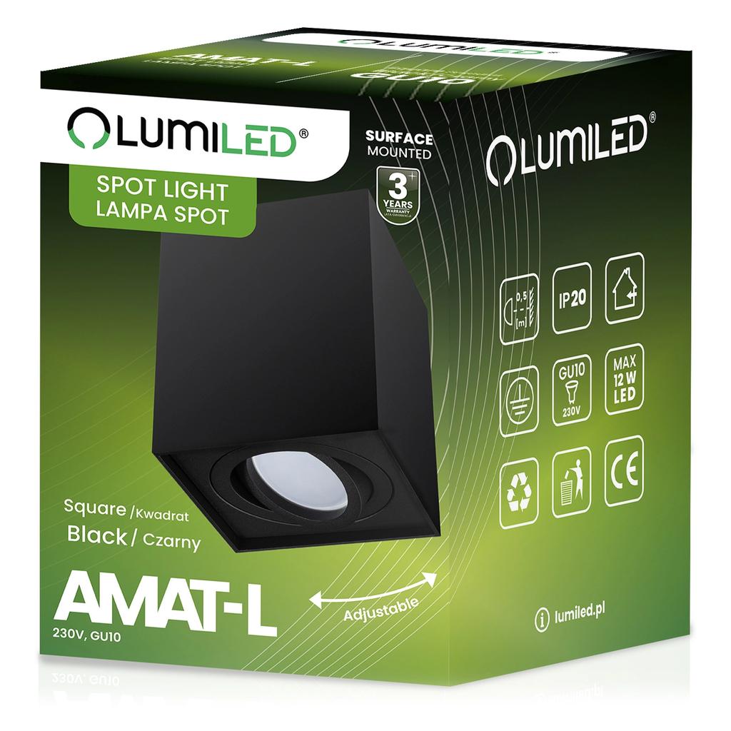 Surface-Mounted Halogen Spot Tube Movable Fixture Amat-L Gu10 Square Black