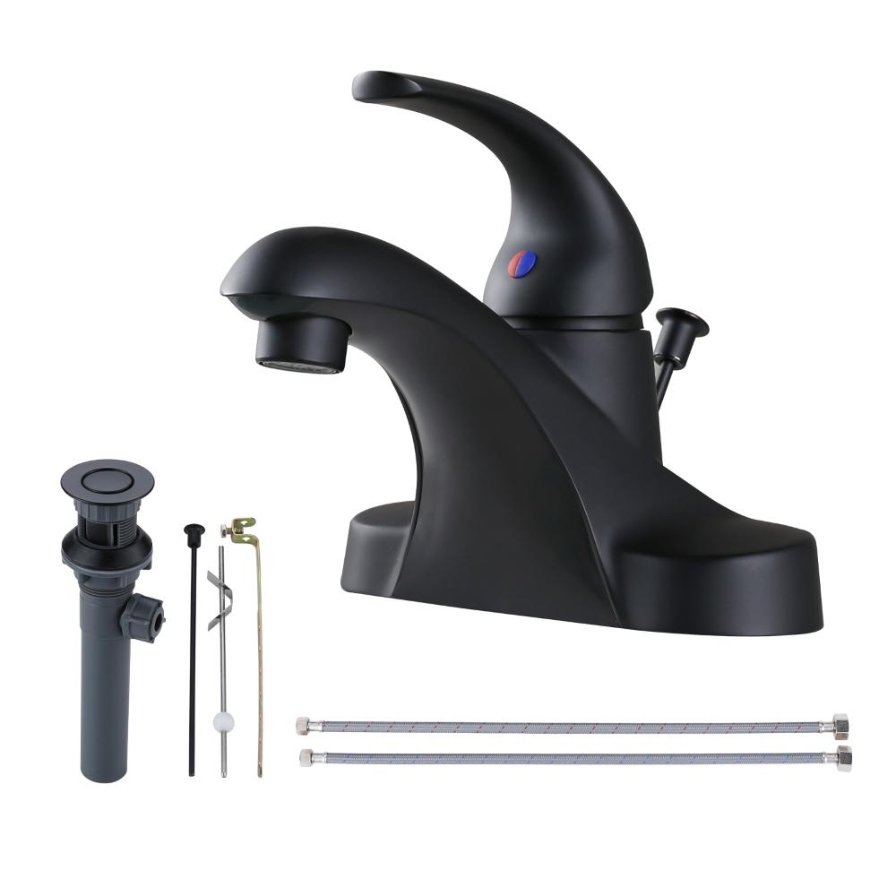 Black Bathroom Faucet One Handle 4 Inch Centerset Bathroom Faucets with Lift Rod Drain Assembly Water Taps for Bathroom (Black,Matte Black) чёрный