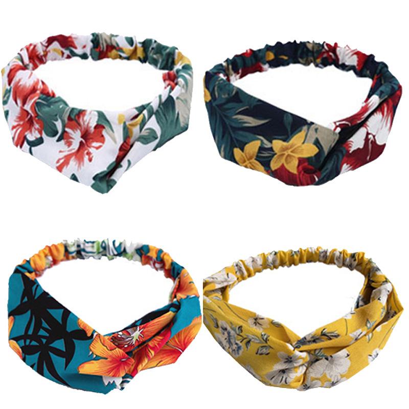 

4 шт./Набор Женские повязки на голову Верхний узел крест-накрест Принт Цветочные Эластичные резинки для волос Банданы Детские резинки для волос Аксессуары для волос Повязка на голову