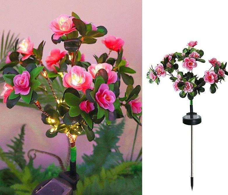 Solar Azalea Flower Garden Lights Outdoor Waterproof Warm White LED Stake Lamp for Yard Lawn Patio Pathway Landscape Decoration