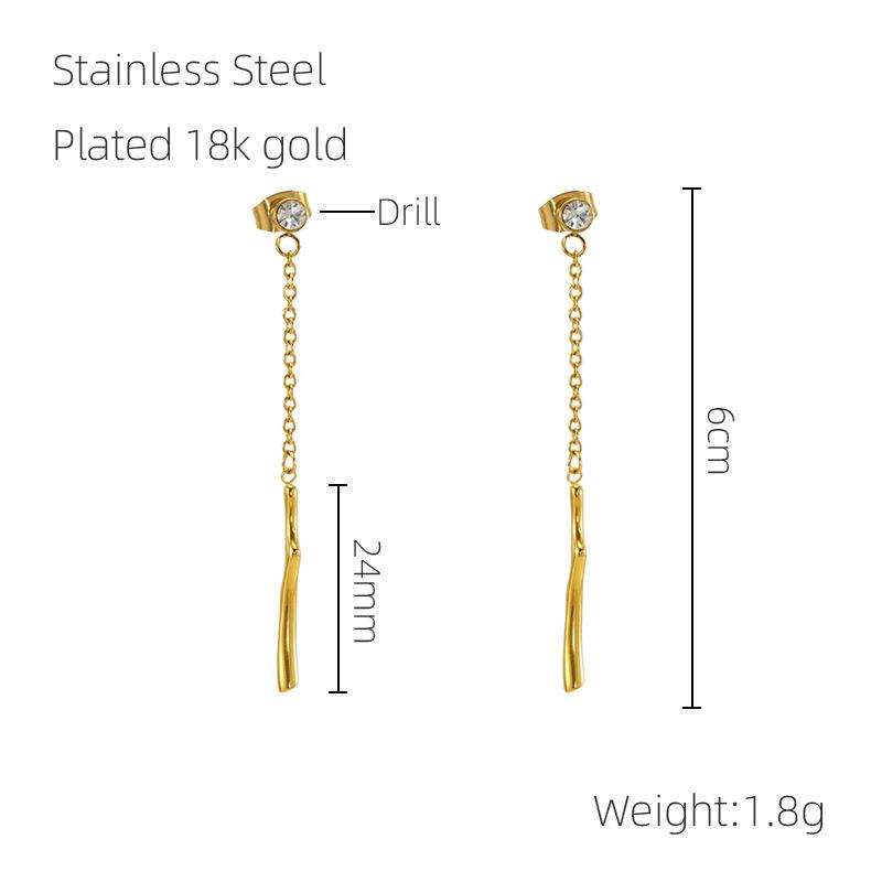 „Europäische & Amerikanische Luxus Edelstahl Quasten Bambus Ohrringe für Damen mit Diamantsteckern“