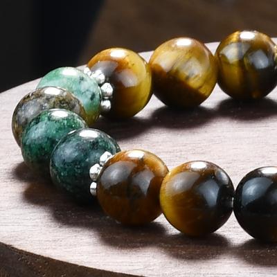 Natural Tiger Eye Stone And African Turquoise Beads Elastic Line Bracelet Cross-Border Bestseller Hand Chain Jewelry
