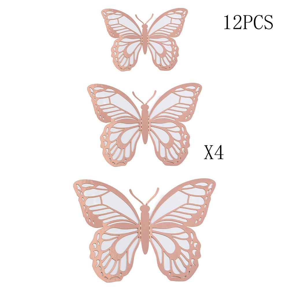 12Pcs Fashion 3D Hollow Butterfly Creative Wall Sticker Gold Butterfly Decorations for Butterfly Birthday Paper Butterfly