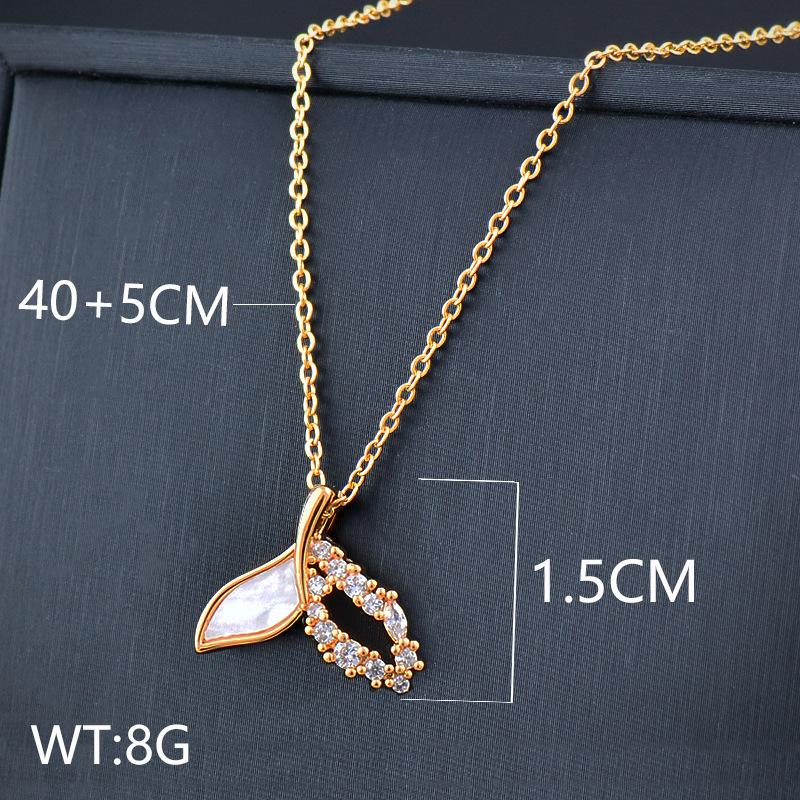 Pass Titanium Steel White Shell Inlaid Diamond Tail Pendant Stainless Steel Necklace Female