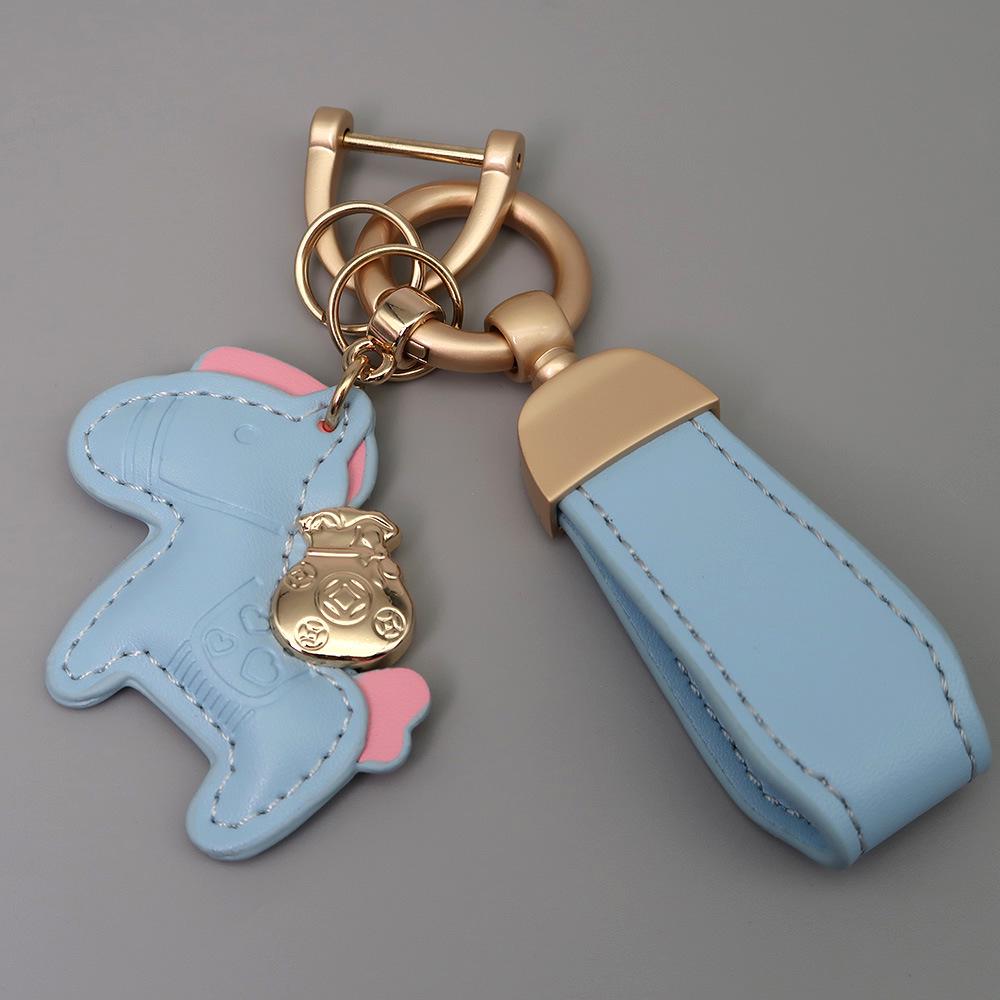 Kleiner Schaf- & Pferdeleder-Schlüsselanhänger mit Perlenanhänger - Gold