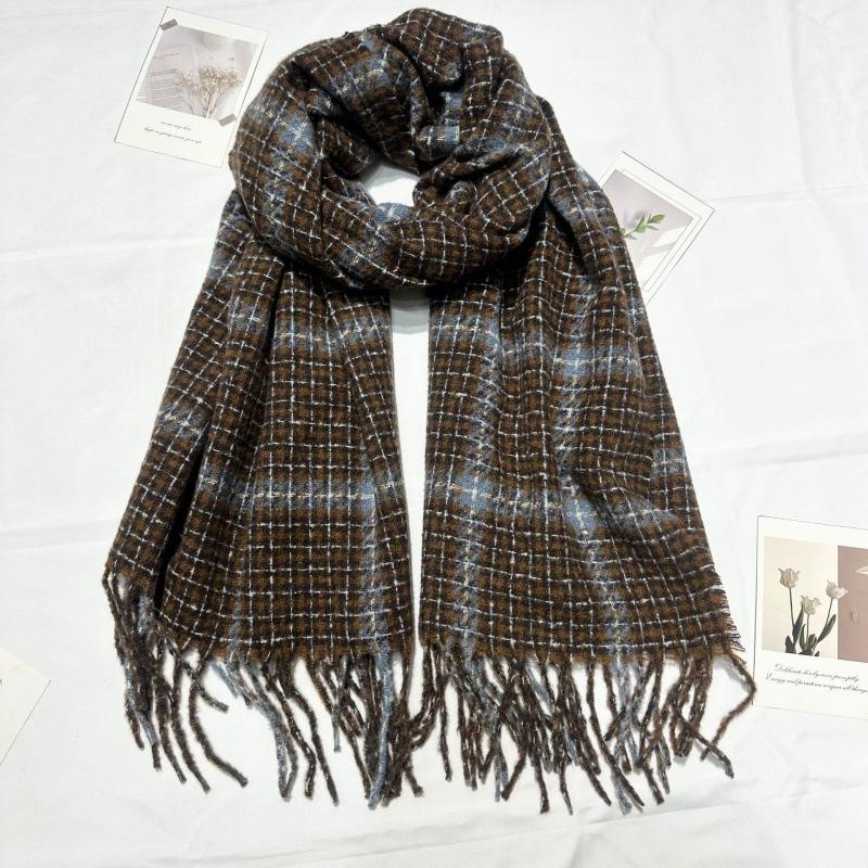 Plaid Scarf Women's Autumn and Winter Fashion New Versatile Long Tassel Shawl Korean Style Student Retro Warm Scarf