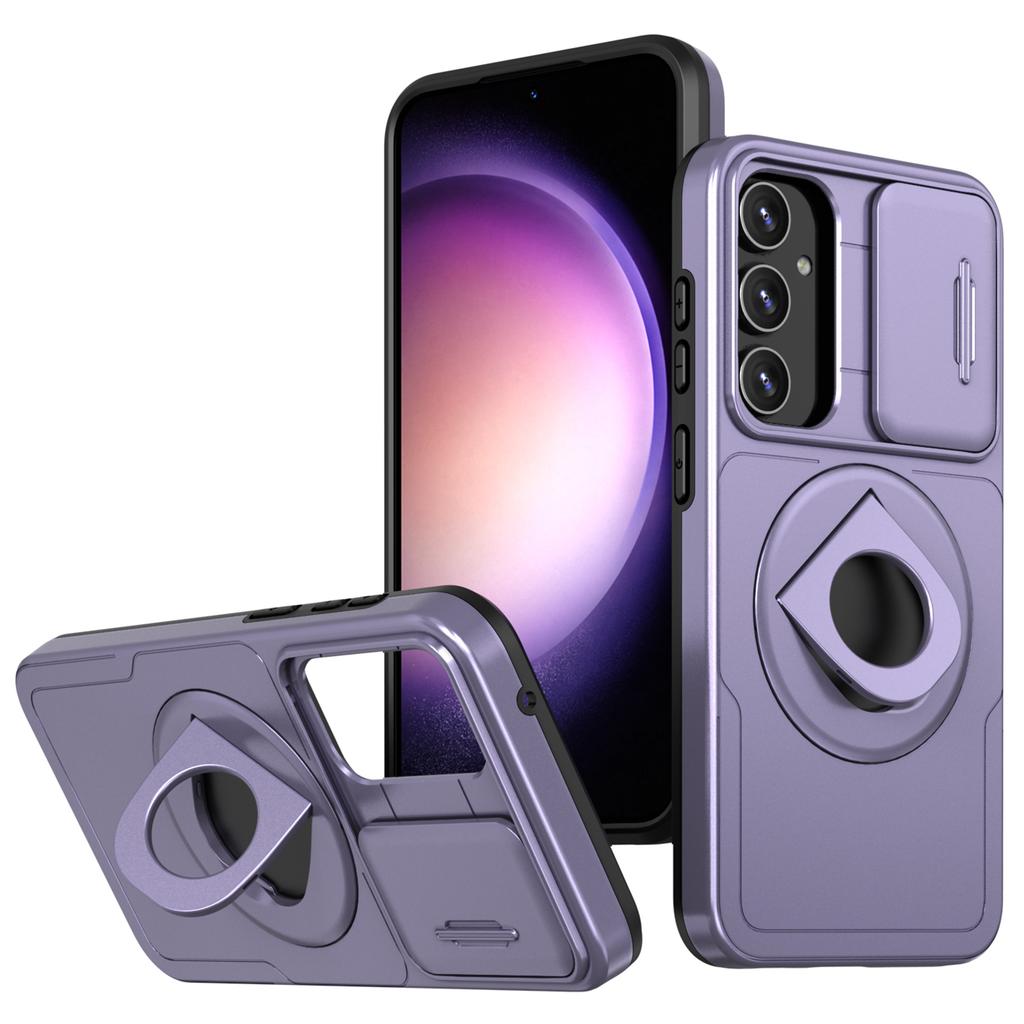 For Samsung Galaxy S23 FE Magnetic Phone Case PC+TPU Cover with Slide Lens Window