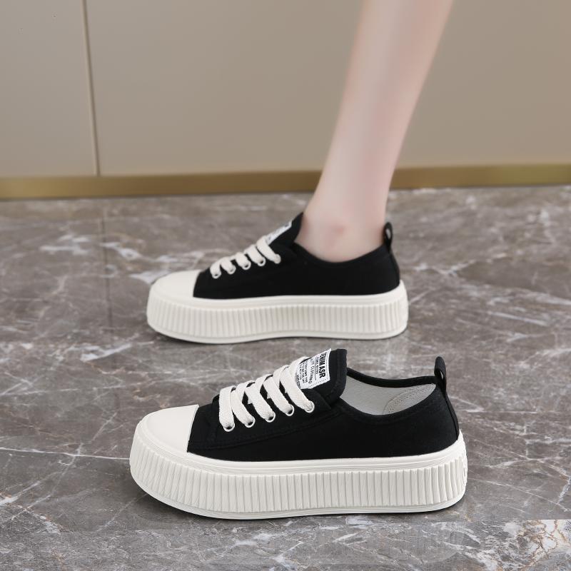 CRLAYDK Fashion Platform Canvas Skate Shoes for Women Lace Up Casual Sneakers Ladies Lace Up Sports Walking Breathable Tennis