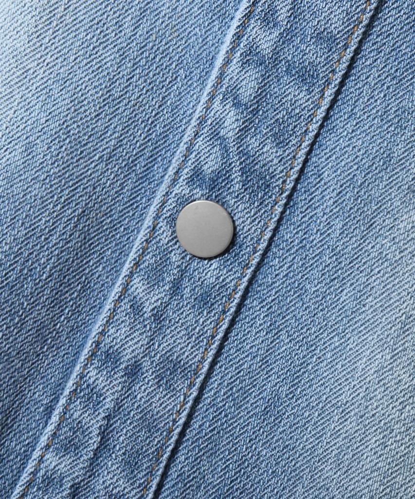 TRILLION Rain Slub Washed Oversized Denim Short Sleeve Shirt (Sky Blue)