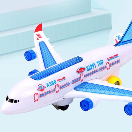 Aircraft Toy Hand-on Ability Energy-saving Kids Toy 360 Rotation Electric A380 Airplane Moving Flashing Lights Model Toy for Kids