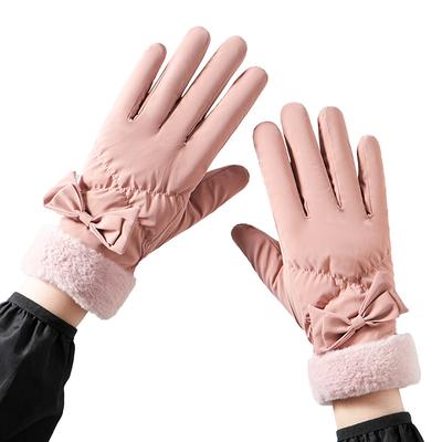 Damen Winter Ski Handschuhe mit Schleife Niedlich Samt Verdickt Winddicht und Kältefest Outdoor Radfahren Touchscreen Handschuhe