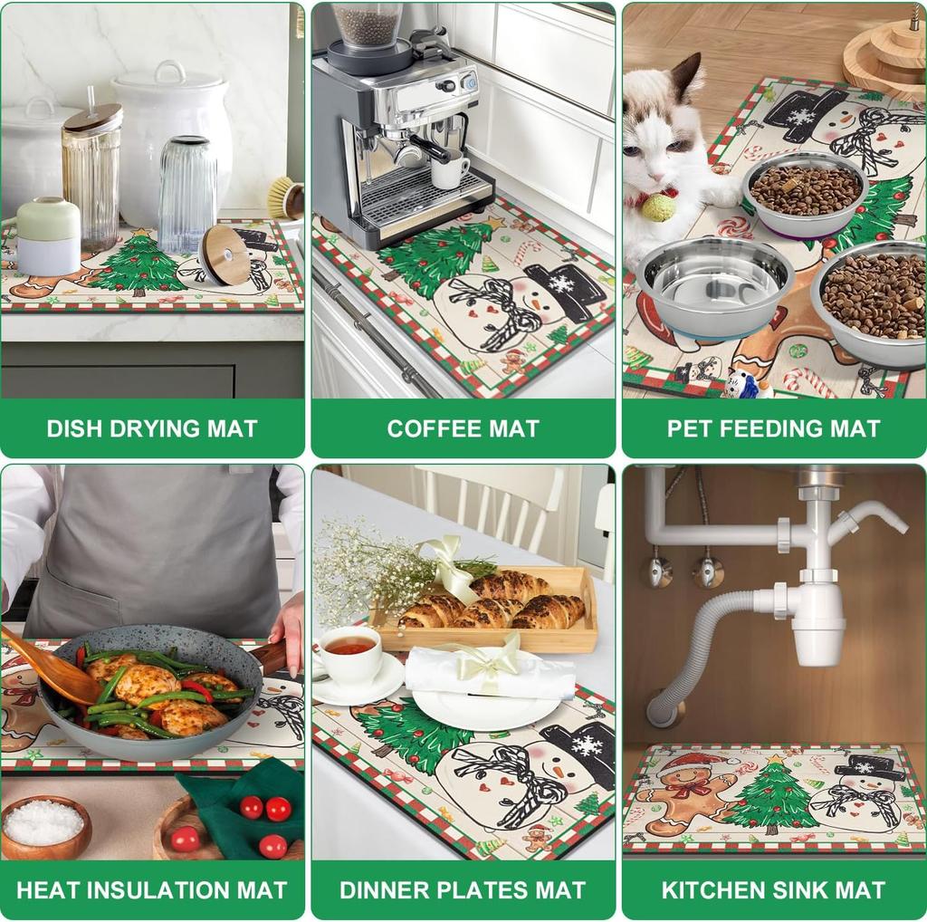 Vikama Christmas Gingerbread Man Kitchen Drain Pad, Tableware Drying Pad, Coffee Machine Pad, Christmas Restaurant Decoration