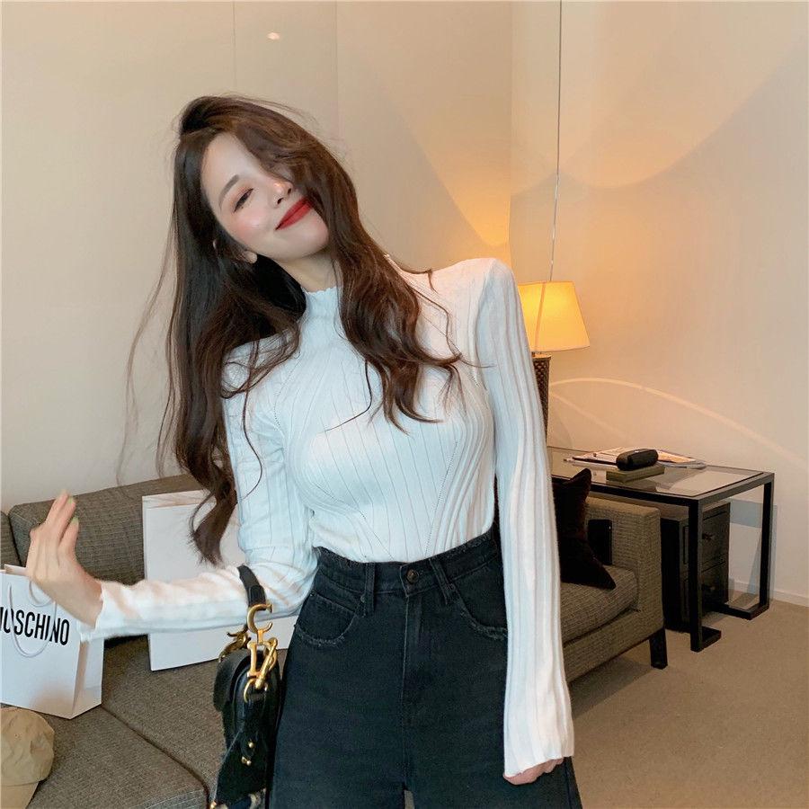 Half High Neck Bottoming Shirt Women's Fall and Winter Korean Design Sense Pullover Knitwear Tight Long-sleeved Tops