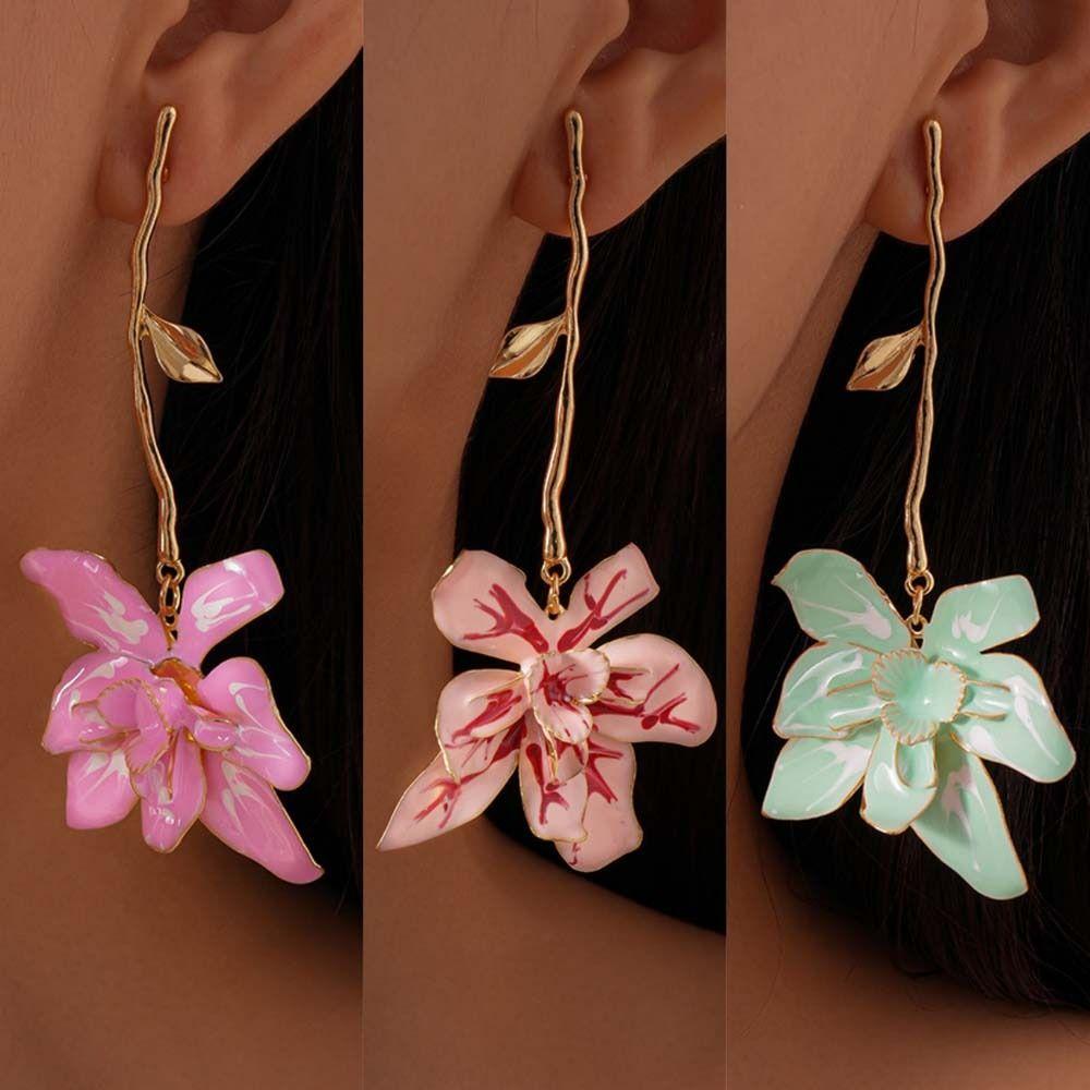 Zinc Zinc Alloy Enamel Flower Drop Earrings Big Flower Stud Earrings Floral Pendant Earrings  Girl