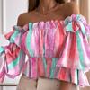 BITCED Women's Summer Fashion One Shoulder Pleated Shirt