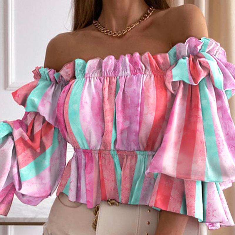BITCED Women's Summer Fashion One Shoulder Pleated Shirt