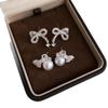 Elegant Zircon Bow & Pearl Stud Earrings - Silver Needle Style for Women