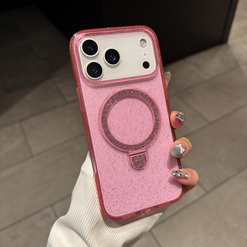 Transparent Glitter Bracket Phone Case For iPhone 17 16 15 14 Plus 13 12 11 Pro Max Luxury Shockproof Protective Back Cover