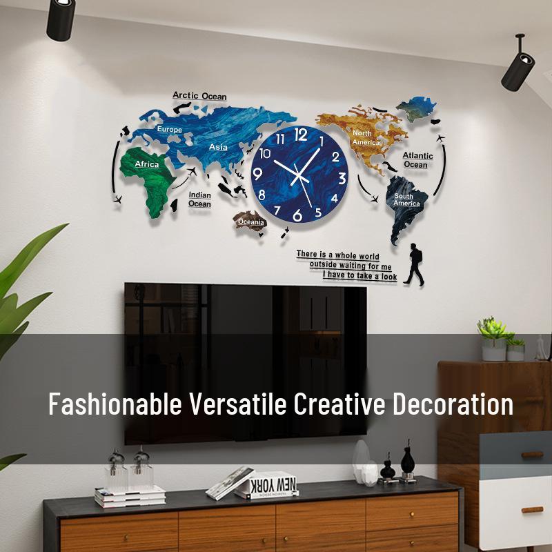 High-End 3D World Map Wall Clock for Living Room and Dining Room Decor