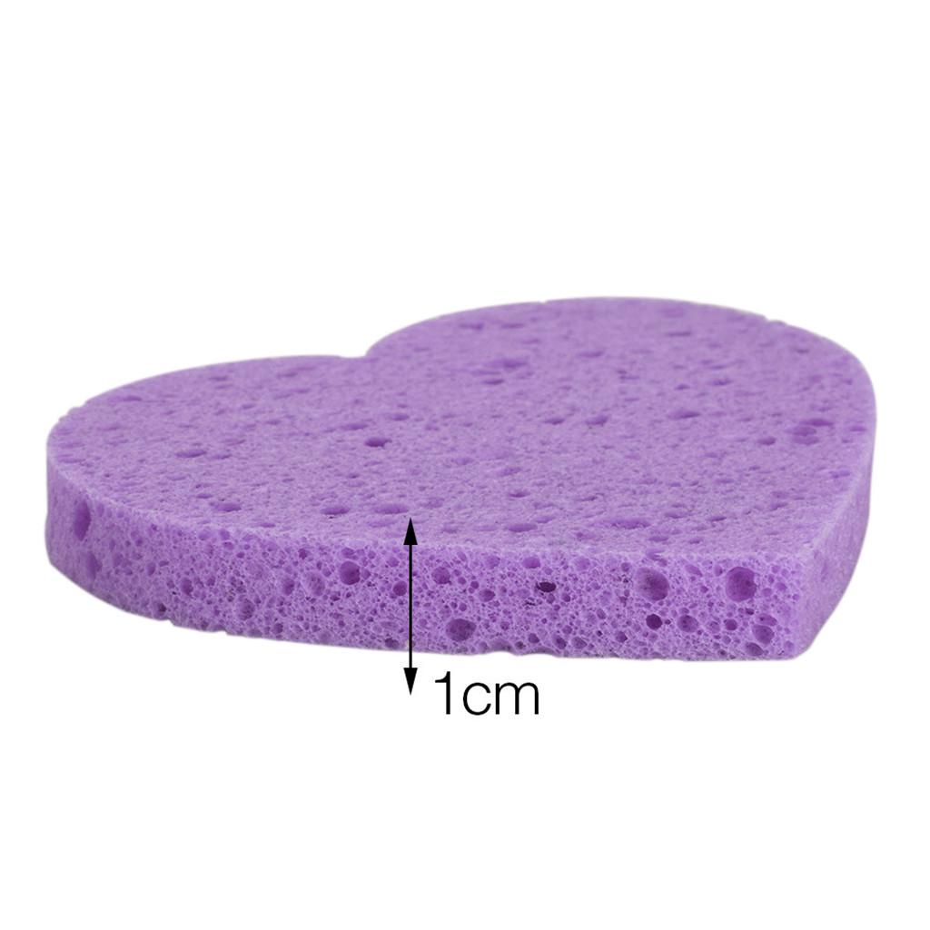 5pcs Heart Shaped Face Cleansing Sponge Washing Pad Makeup Removal Puff Purple