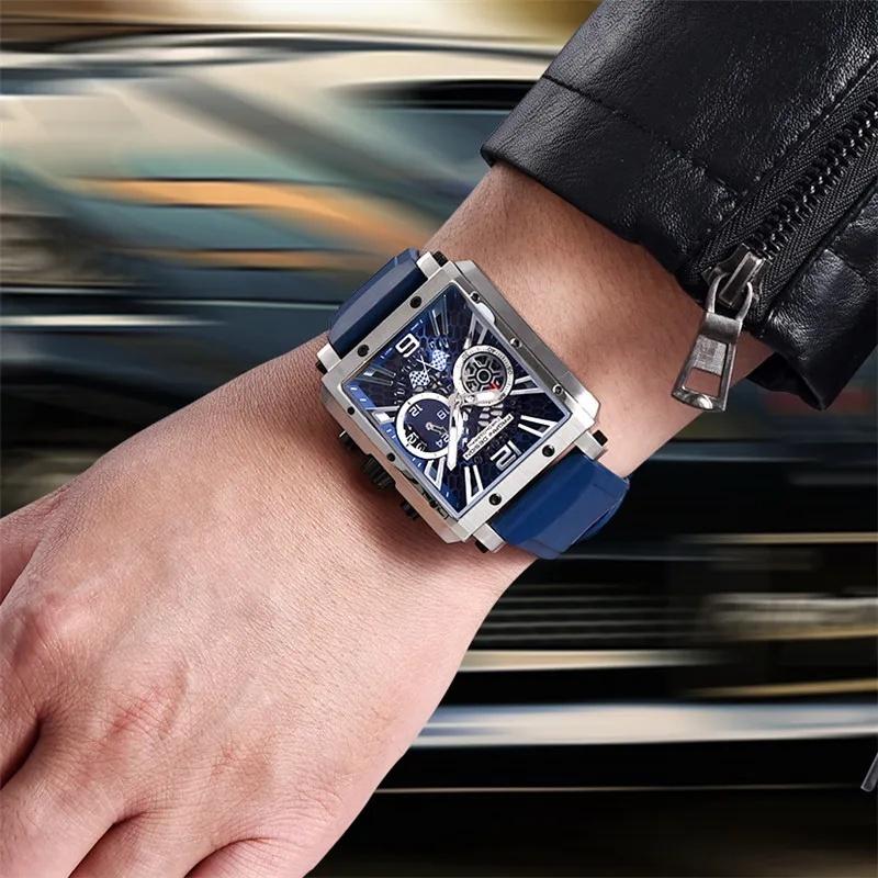 PAGANI DESIGN Men's Rectangle Quartz Watch Japan TMI VK64 Movt Luxury Sapphire Skeleton Stainless Steel Waterproof Reloj Hombre