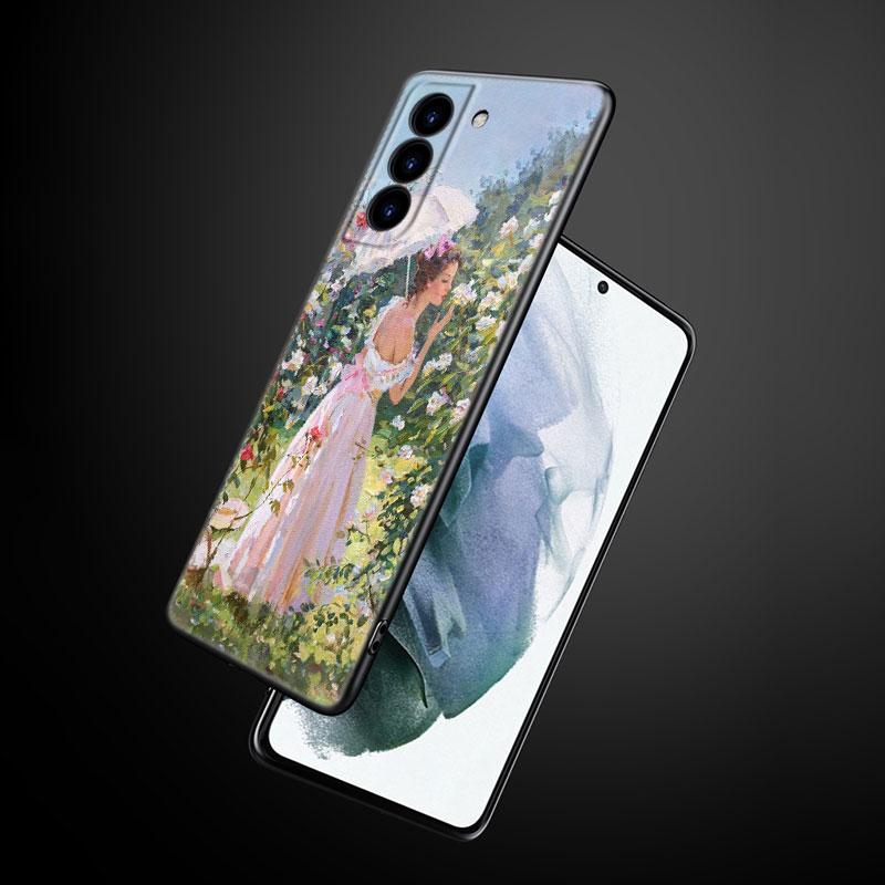 Pouzdro na telefon s renesanční uměleckou malbou pro Samsung Galaxy S22 Pro S21 S20 Ultra FE S10 Lite 5G S10E S9 S8 Plus Měkký TPU Černý kryt