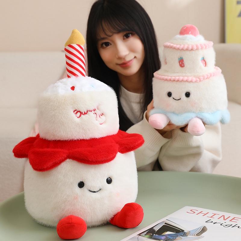 New Cute Birthday Cake Plushies Dolls Soft Stuffed Fluffly Toys Simulation Butter Strawberry Cake for Children Gifts Party Decor