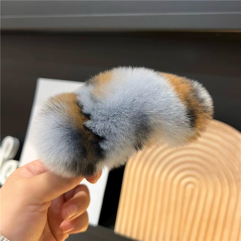 Real Rex Rabbit Hair Large Hairpin Back Head Temperament Clip Internet Celebrity New Cute Plush Headgear Hair Grab Hair Accessories