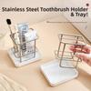 Stainless Steel Toothbrush Holder With Tray Simple Design Washbasin Storage Rack Home