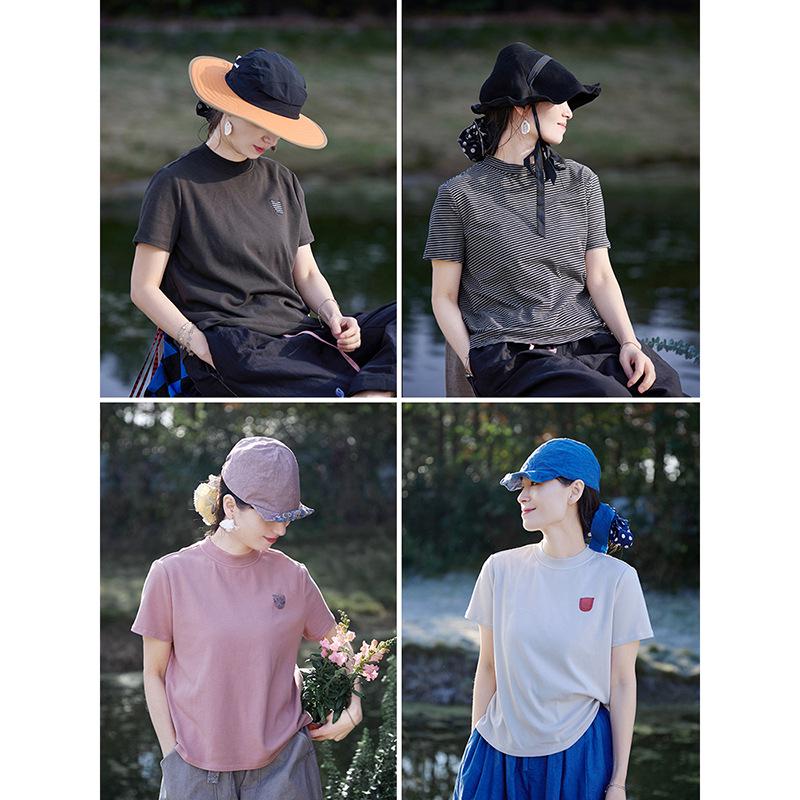 Summer Retro Distressed Knit Slimming Casual T-Shirt L