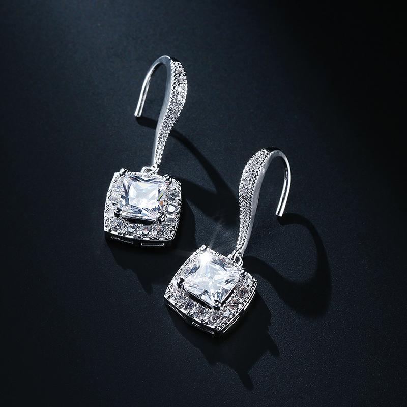 ZAKOL Classic Round Square Zircon Drop Hook Earrings Gorgeous Buling AAA Cubic Zirconia Wedding Bridal Earrings Zircon Gift