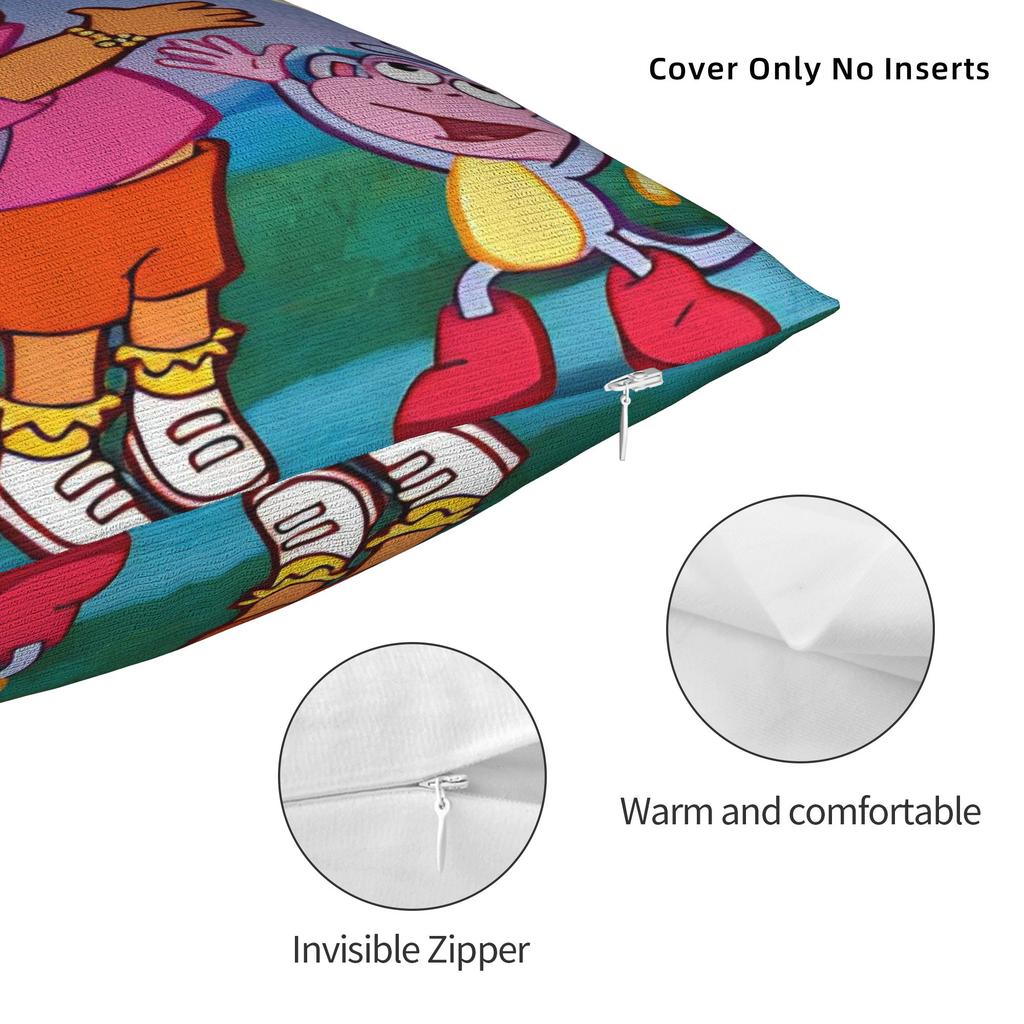 Tecknad D-Dora Utforskaren Äventyr Kuddfodral Bekvämt Kuddfodral för Soffa Sovrum Roliga Kuddfodral