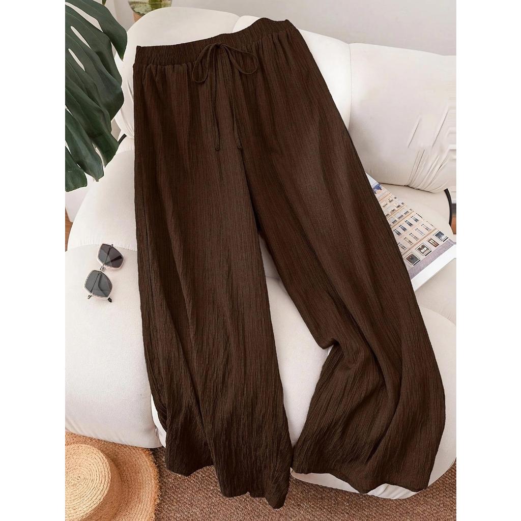 Velká velikost pohodlné dámské letní business casual plážové oblečení, stylové kalhoty se širokými nohavicemi na dojíždění, volné dovolenkové oblečení, letní kalhoty