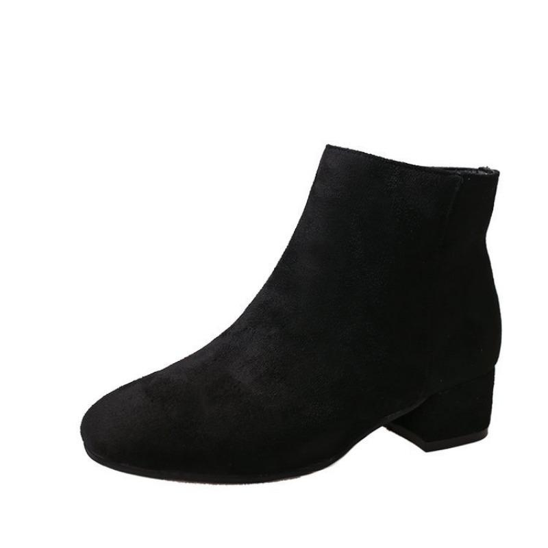 Ankle Boots Women Autumn New Square Head Suede Thick Heel Single Boots Low Barrel Mid Heel Side Zipper Solid Color Women Boots