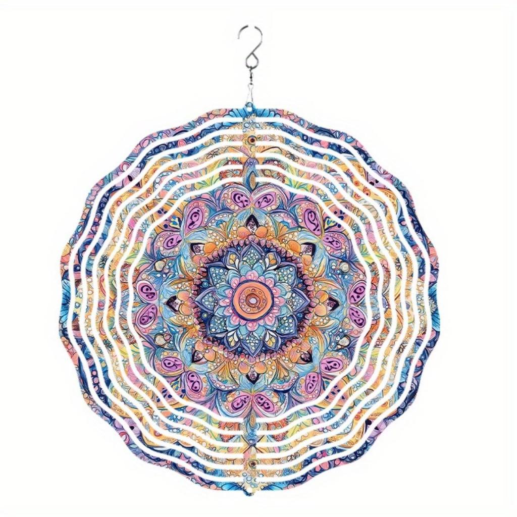 3D Mandala Flower Wind Chime Vibrant Metal Kinetic Hanging Sculpture Colorful Petal Design for Indoor Outdoor Garden Decor Room Decoration