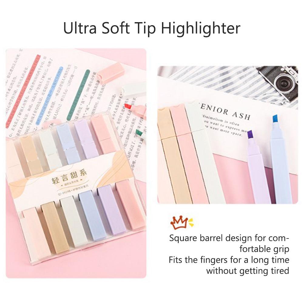6 Farben Highlighter Set Weiche Textmarker Ästhetische Pastellfarben Tagebuch Planer Notizen Büro Schulbedarf