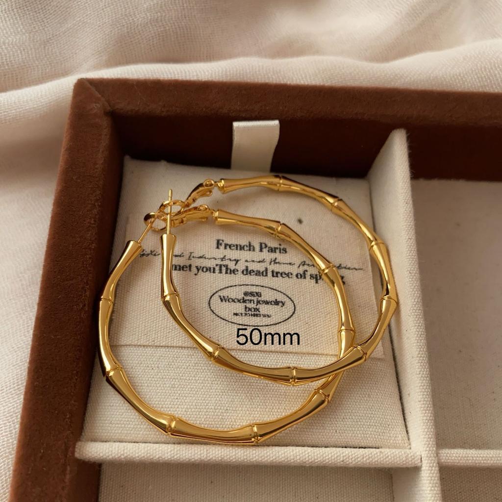 Gold Ring Bamboo Silhouette Earrings Personality High-End Metal Temperament Fashionable Natural Fine Refinement Retro Light Luxury