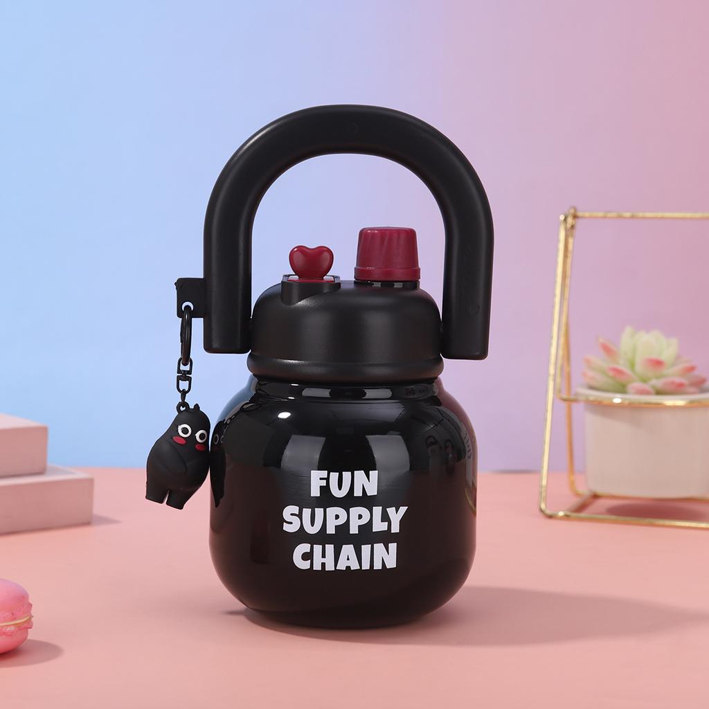 New High Appearance Level Stainless Steel Thermos Cup Cute Double Drink Carrying Pot Outdoor Portable Cup with Straw