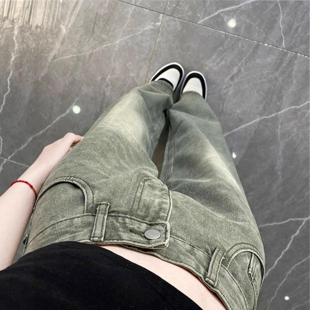 Design Sense Abrasion Straight Mopping Pants Summer High-waisted Vintage Blue Loose Skinny Wide-legged Jeans Women's Retro Baggy Long Jeans for Ladies