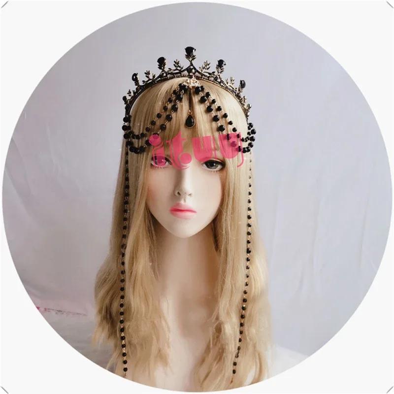Lolita Corona Aureola Solare Fascia per Capelli Catena di Perline con Nappe Ali d'Angelo Fascia con Spine di Rosa Gotico Vintage Diadema Mary Barocco Copricapo