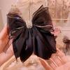 Black Organza Teardrop Rhinestone Bow Spring Clip