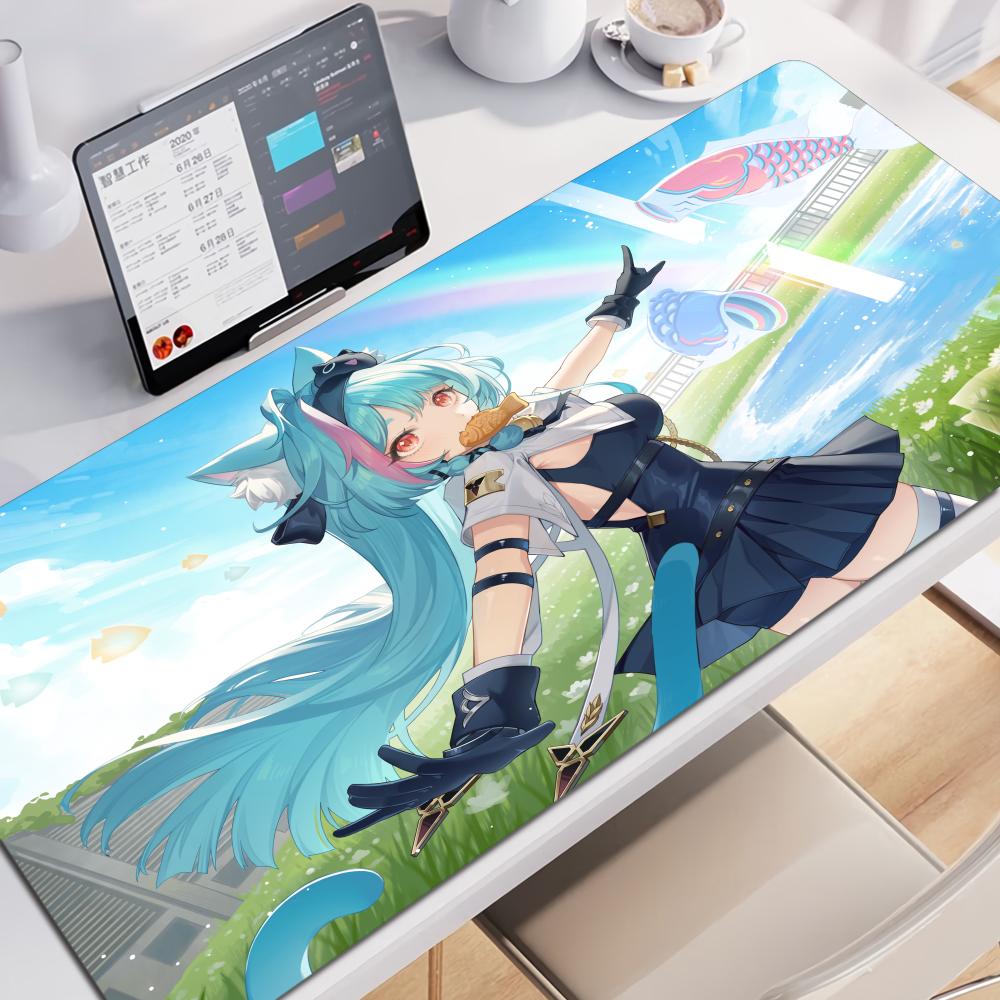 Kawaii Anime Girl Mint Mousepad Large Xxl Neverness To Everness Computer Keyboardmat Suitable For Office Work And Gaming