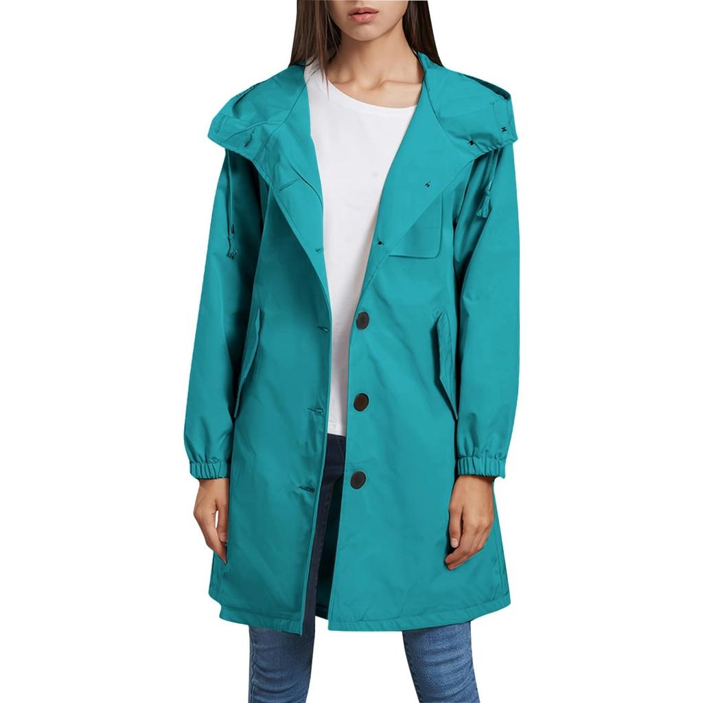 Women Solid Stripe Rain Jacket Outdoor Plus Waterproof Hooded Raincoat Windproof