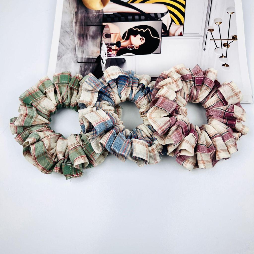 Retro Gradient Plaid Striped Scrunchie - Vintage Hair Tie for Women