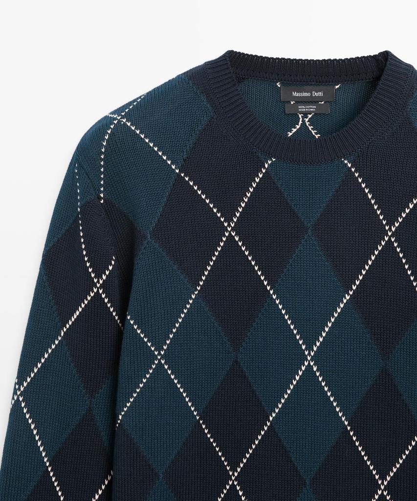 Masimodutti Cotton Diamond Pattern Knit Sweater