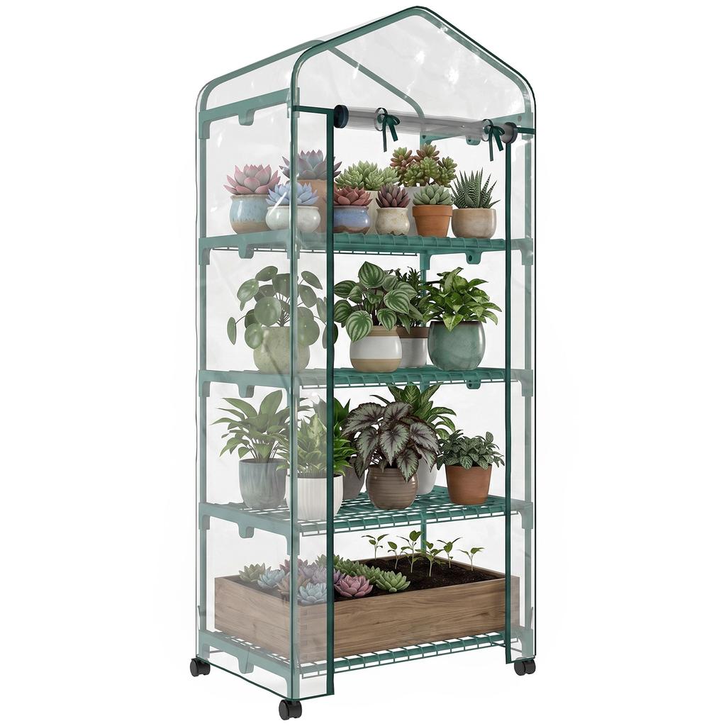 Foil Greenhouse, Hothouse, Mini Greenhouse, Plant House, Cold Frame, 4 Shelf Compartments, 69 x 50 x 165 cm, Transparent