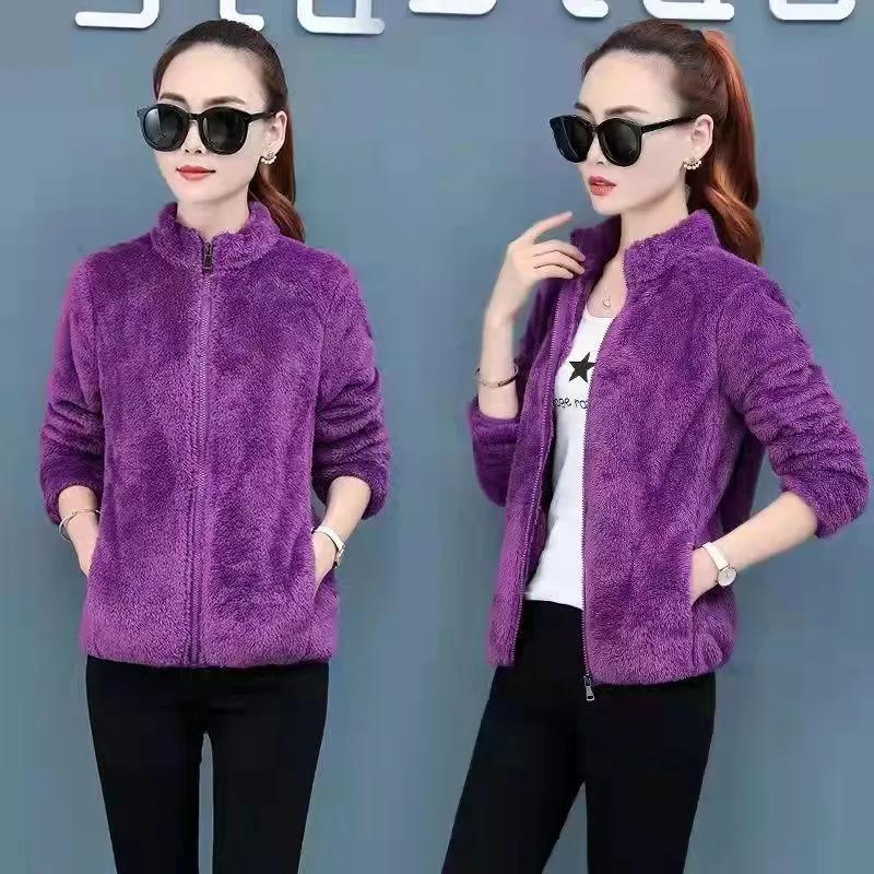 Women's Fleece Coat Winter Warm Thicken Jacket Two-Sided Wear Double-Sided Velvet Coral Fleece Coats Polar Fleece Jackets