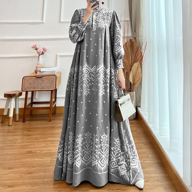 

ZANZEA Women Casual Round Neck Long Sleeve Loose Print Dress S
