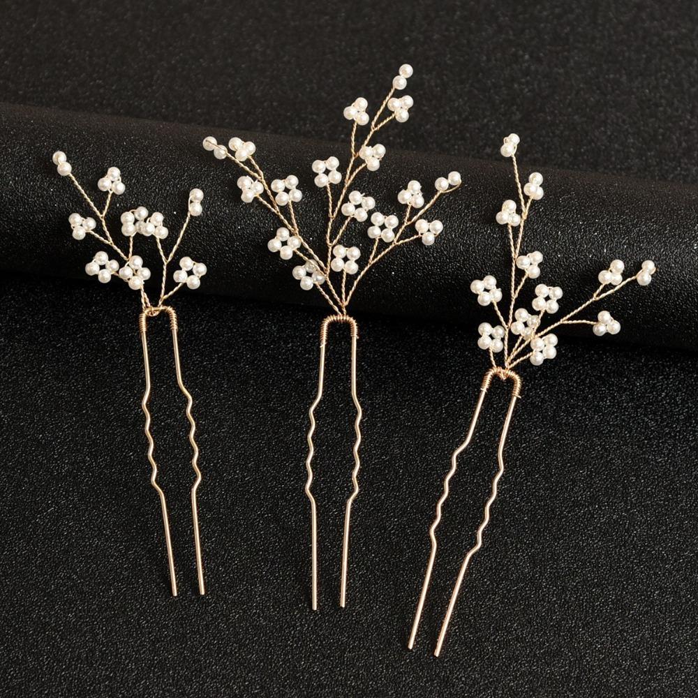 Handmade Pearl Hairpins U-Shaped Updo Decoration Vintage Bridal Headpiece  for Women