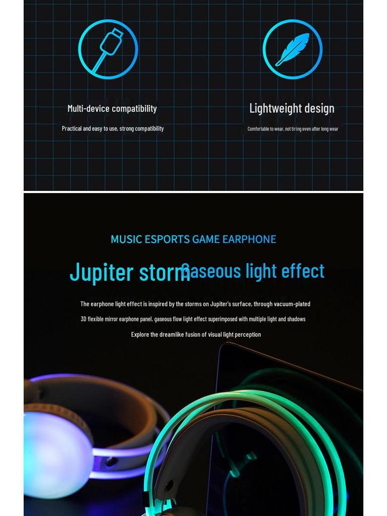 New Luminous Over-Ear Bluetooth Gaming Headset with Ultra-Long Battery Life and Noise Reduction